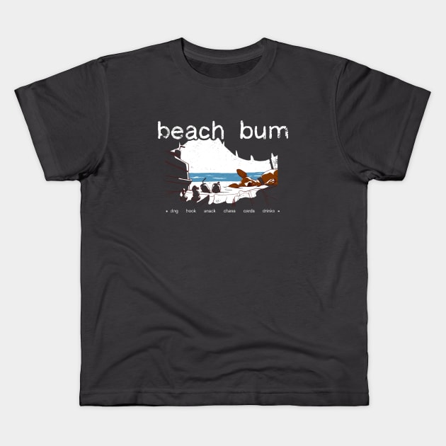 Our beach bum list: snack, drink, chess, cards, and a dog Kids T-Shirt by croquis design